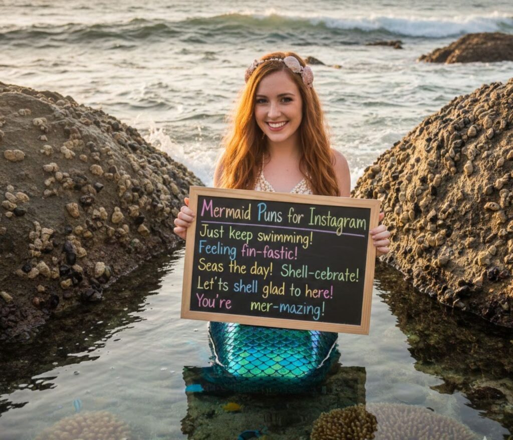 Mermaid puns for Instagram—cute, clever, and playful wordplay perfect for social media captions, posts, and lighthearted ocean-themed humor.”