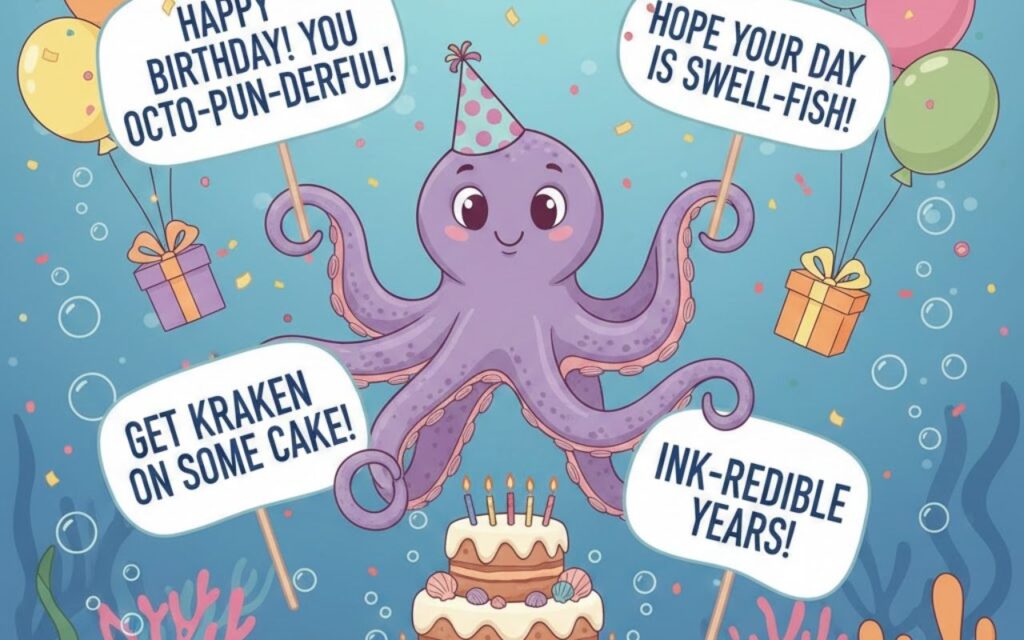 Octopus birthday puns—fun, clever, and ocean-themed wordplay perfect for cards, captions, and celebrating with a splash of humor.