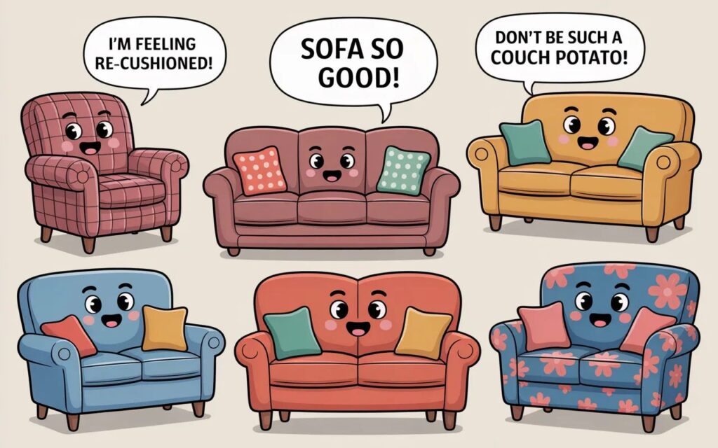 “Short couch puns—quick, clever, and funny wordplay for cozy laughs and captions.”