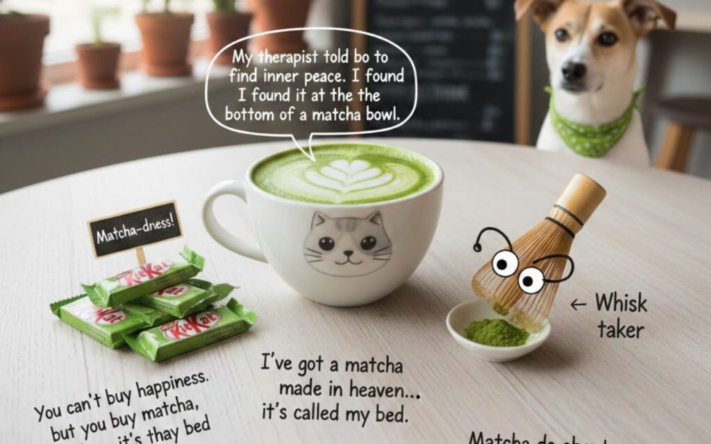 Short, funny matcha captions—quick, clever wordplay perfect for photos, posts, and adding a touch of tea-themed humor.