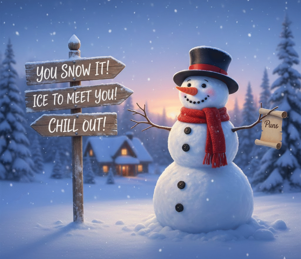 “Snowman puns for winter photo captions—fun, clever, and playful wordplay perfect for social media posts, snowy photos, and seasonal humor.”