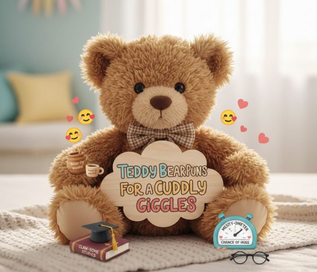 Teddy bear puns for cuddly giggles—sweet, playful, and adorable wordplay perfect for captions, jokes, and lighthearted fun with a cozy twist.”