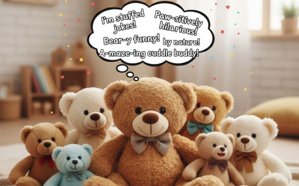 Teddy bear puns for cuddly giggles—sweet, soft, and playful wordplay sure to bring warm smiles and adorable laughs.”