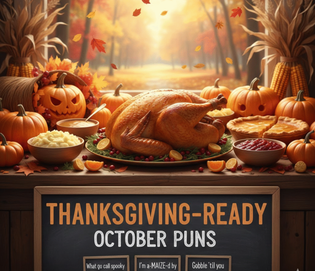 Thanksgiving-ready October puns—fun, clever, and cozy fall-themed wordplay perfect for captions, holiday posts, and adding a festive twist to your autumn celebrations.”