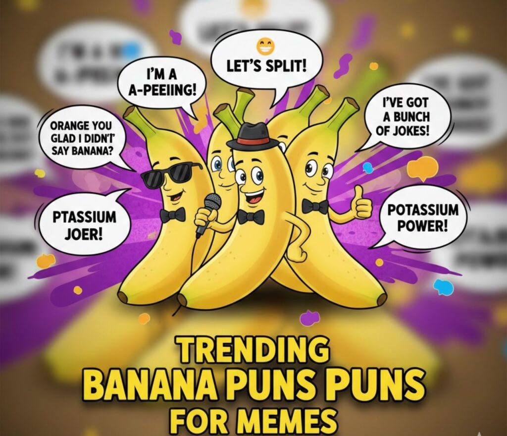 “Collection of trending banana puns created for meme content.”