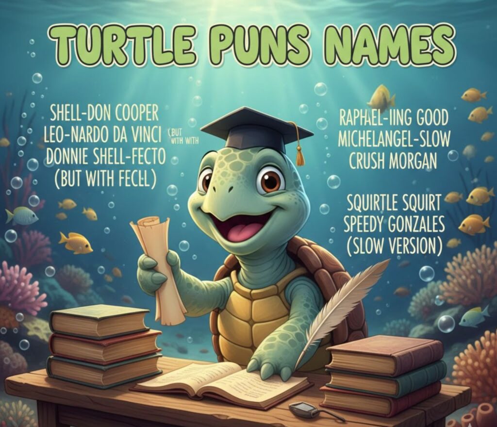 Turtle puns for names—clever, funny, and playful wordplay perfect for pets, characters, or creative nicknames.”