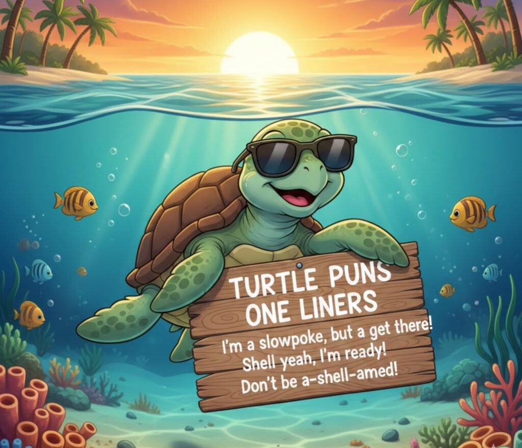Turtle puns one-liners—quick, clever, and funny wordplay perfect for captions, jokes, and lighthearted messages.”
