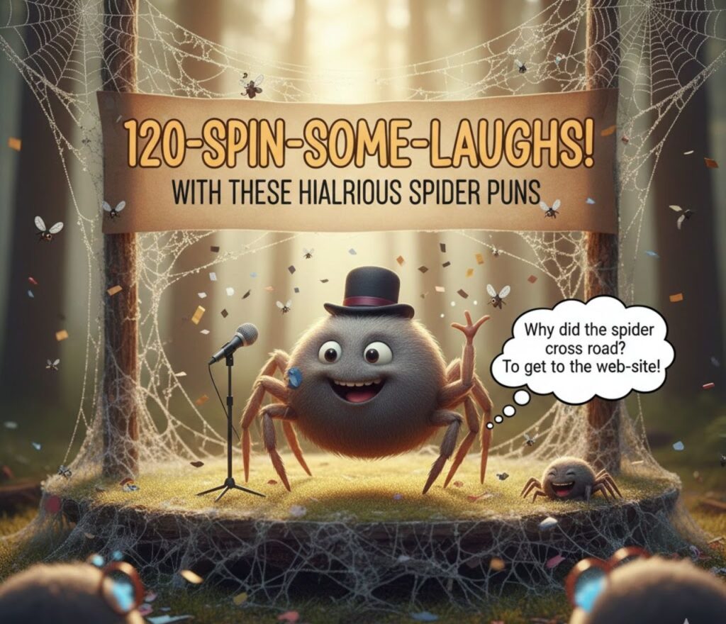 120 spider puns that spin laughs, packed with hilarious, clever, and playful wordplay perfect for captions, posts, and jokes."
