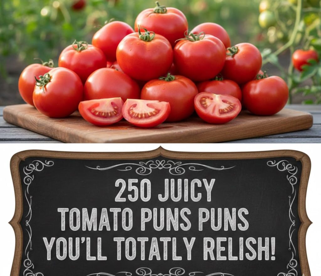 "250 juicy tomato puns you’ll totally relish, full of clever, funny, and playful wordplay perfect for captions, posts, and messages."