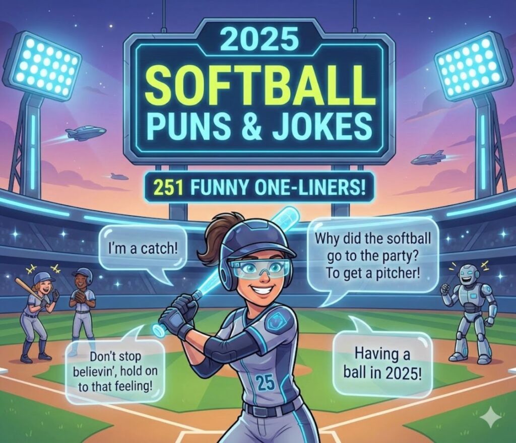 Funny softball puns, jokes, and one-liners for players, teams, and fans. Perfect for Instagram captions, dugout humor, and social media posts to bring laughter, team spirit, and fun to every softball game.