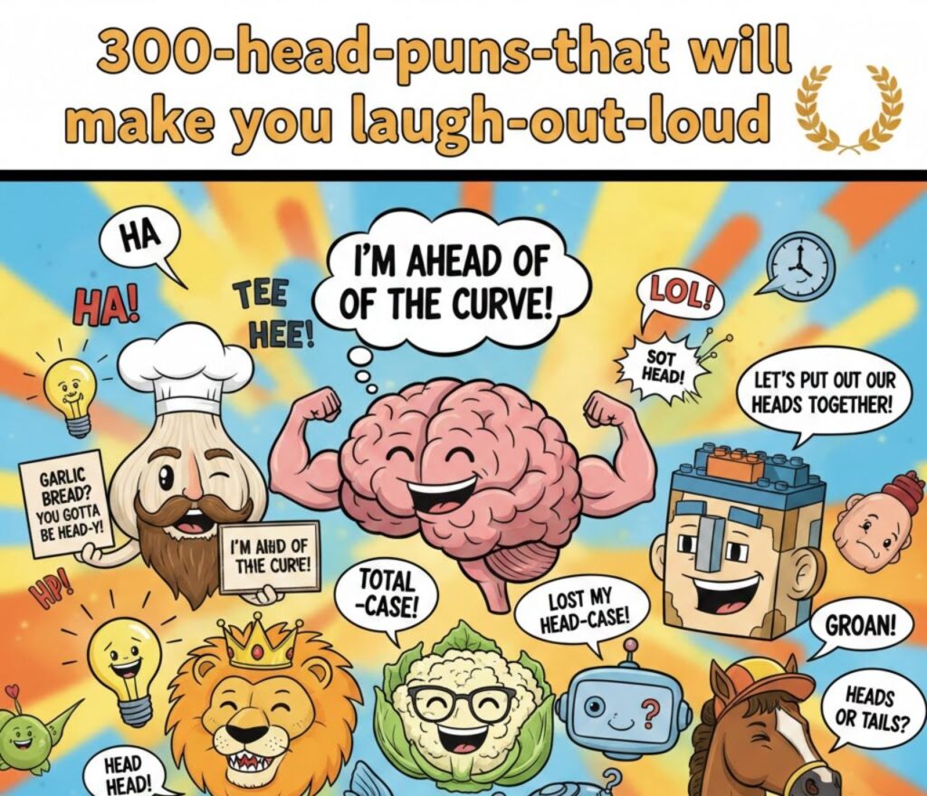 Collection of 300 head puns guaranteed to make you laugh out loud, full of clever, funny, and playful wordplay.