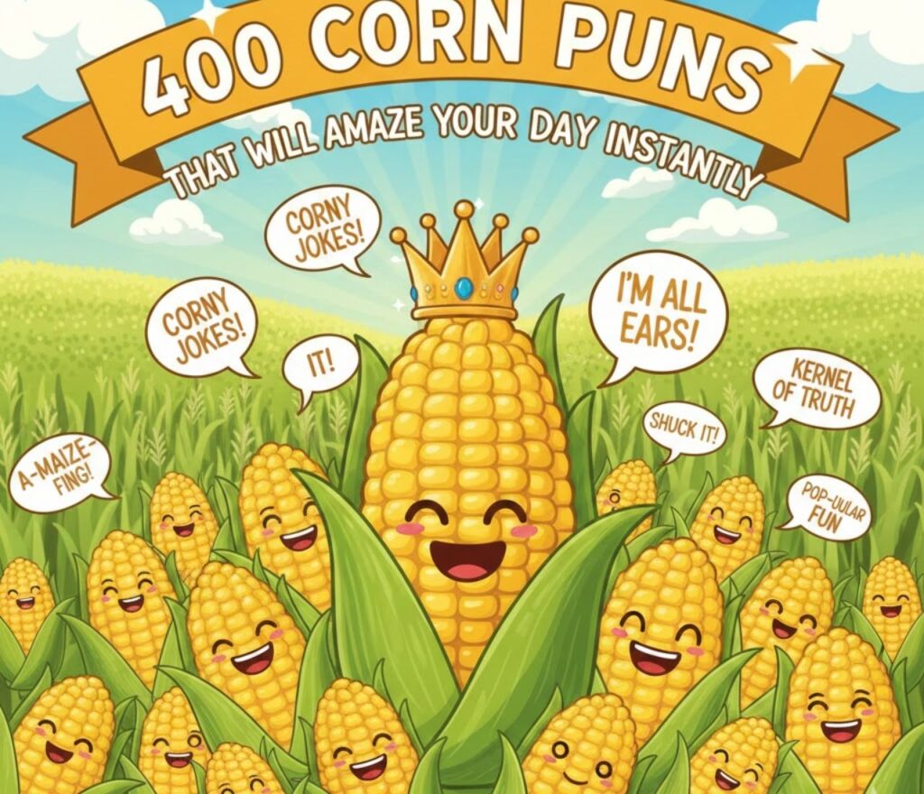"Collection of 400 corn puns that will amaze your day instantly, featuring clever, funny, and sweet wordplay perfect for captions."