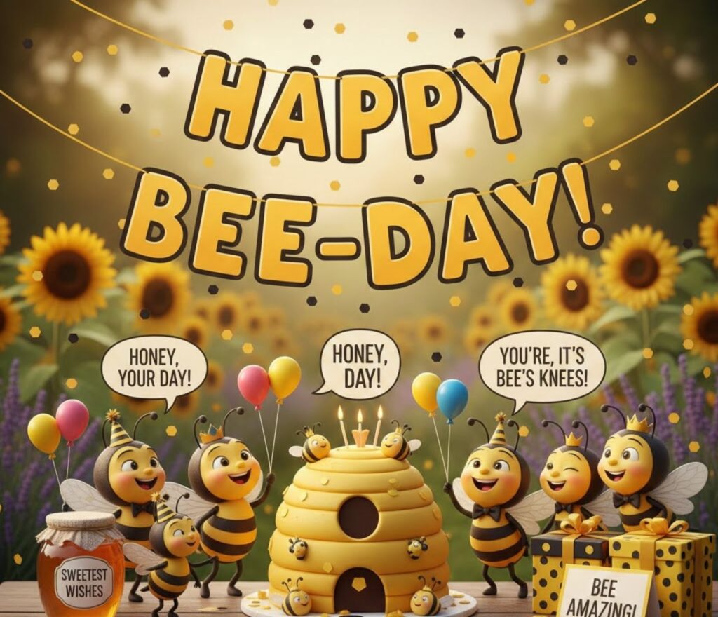 Bee puns for birthdays and celebrations, full of sweet, funny, and playful wordplay perfect for cards, captions, and party posts."