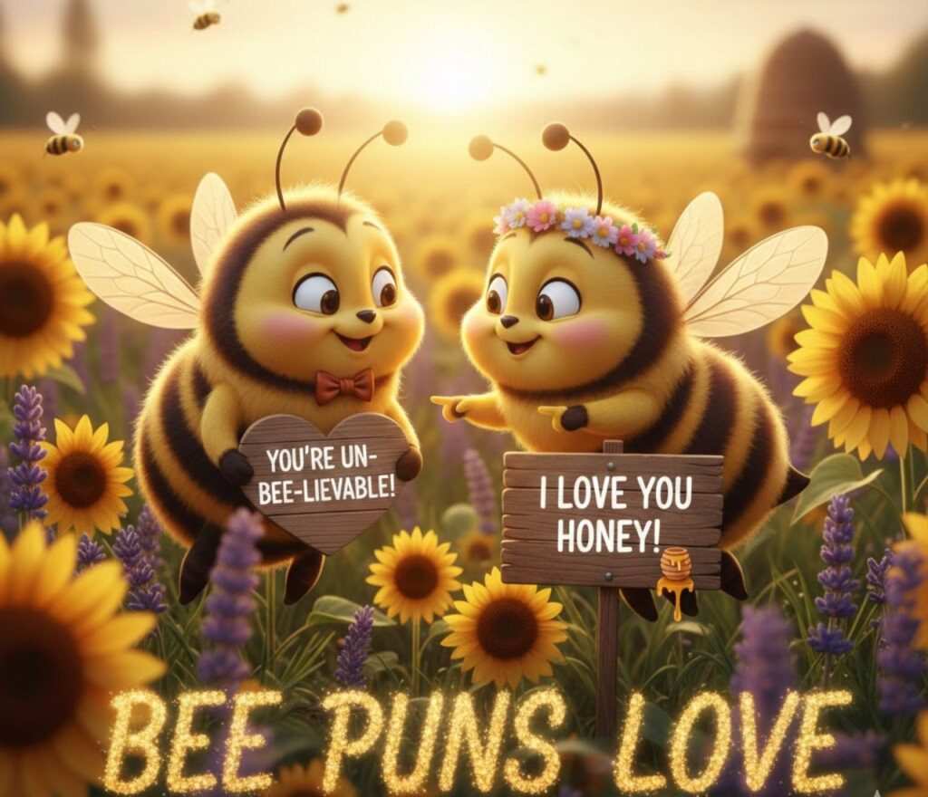"Bee puns for love, filled with sweet, charming, and playful wordplay perfect for romantic captions, messages, and heartfelt notes."