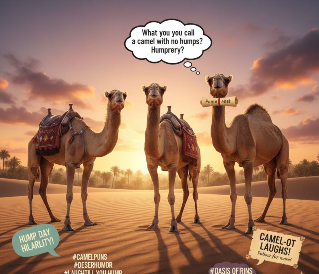 "Cute and funny camel puns for Instagram, perfect for captions and posts, full of playful humor and clever wordplay."