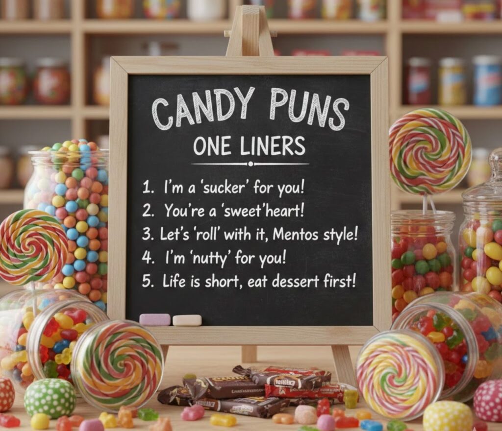 Short and sweet candy puns in one-liners, perfect for captions, jokes, and posts, packed with playful humor and clever wordplay