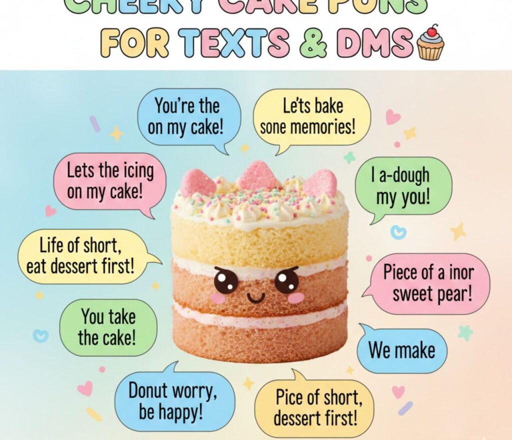 Cheeky cake puns for texts and DMs, full of playful, flirty, and clever wordplay perfect for fun messages."