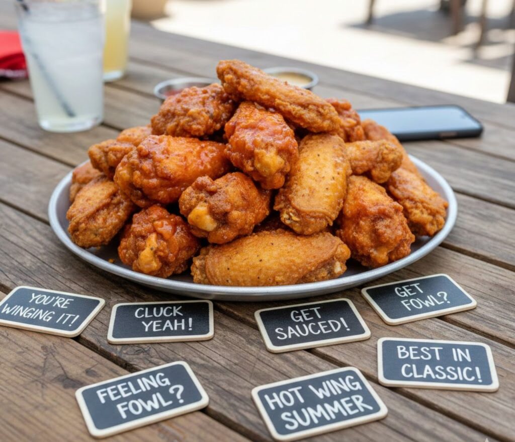 Chicken wing puns for social media, packed with clever, funny, and playful wordplay perfect for captions, posts, and foodie content