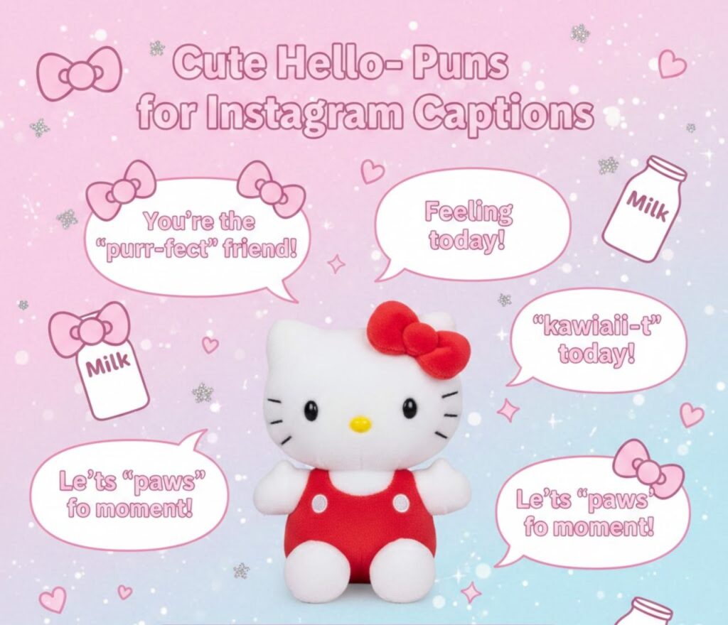 Cute Hello Kitty puns for Instagram captions, full of playful, charming, and clever wordplay perfect for posts and social media fun