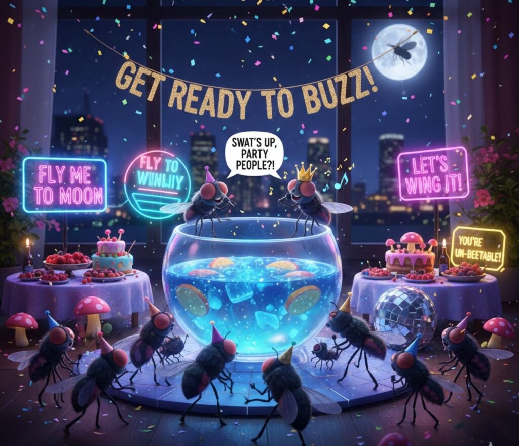 Party and celebration fly puns full of playful, funny, and clever wordplay, perfect for captions, invitations, and festive posts."