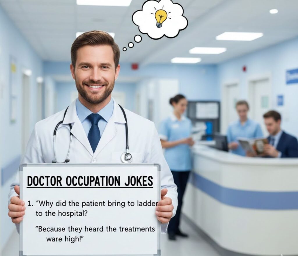Doctor occupation jokes filled with clever, lighthearted medical humor and wordplay, perfect for captions, posts, and professional laughs."