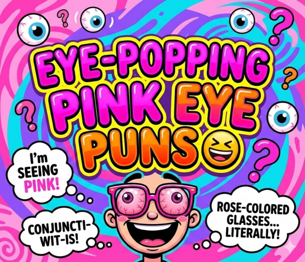 Eye-popping pink eye puns featuring cheeky, clever wordplay, perfect for humor posts, captions, and lighthearted laughs without taking things seriously."