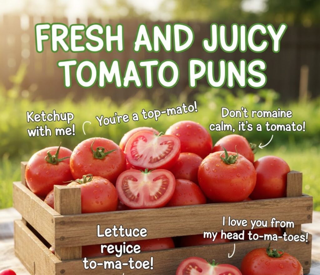 "Fresh and juicy tomato puns, packed with clever, funny, and playful wordplay perfect for captions, posts, and sharing foodie fun."
