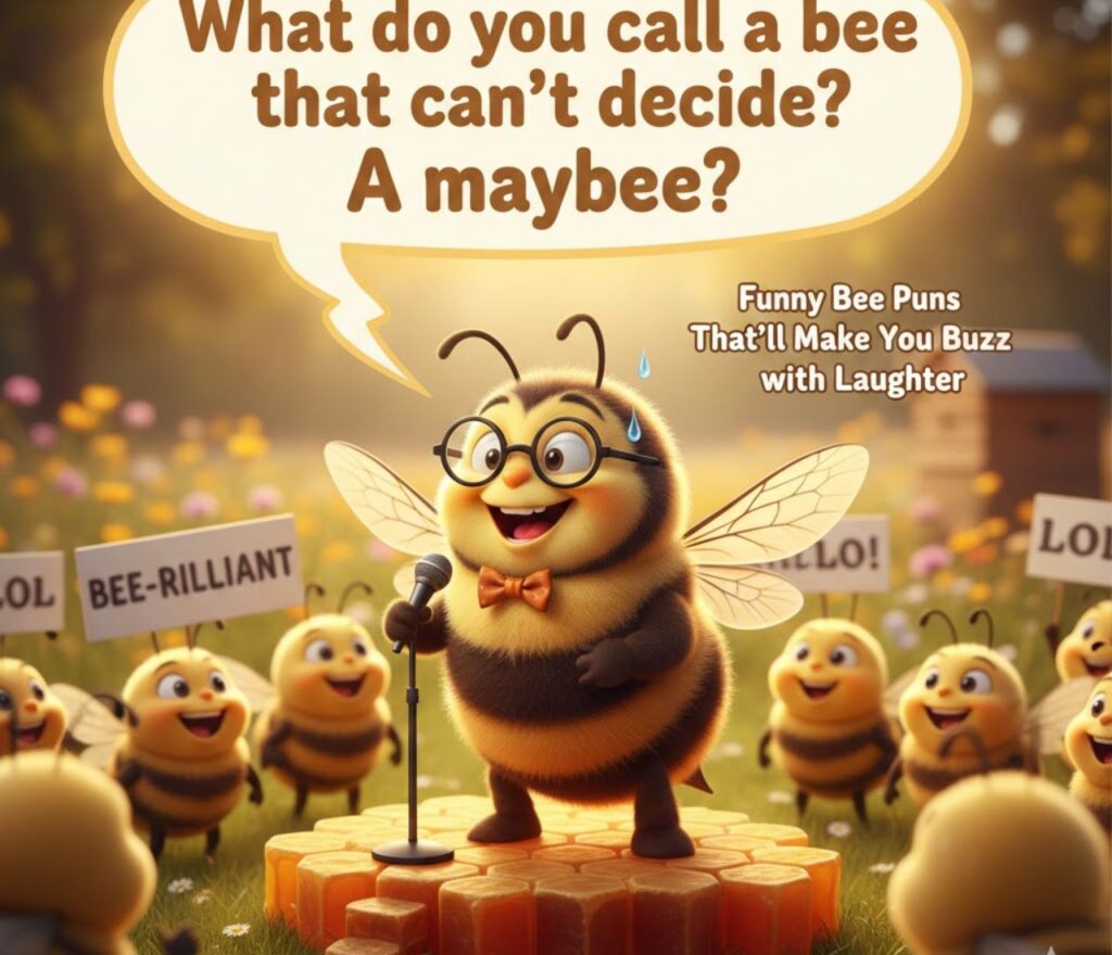 "Funny bee puns that’ll make you buzz with laughter, packed with clever, playful, and sweet wordplay for captions and posts."