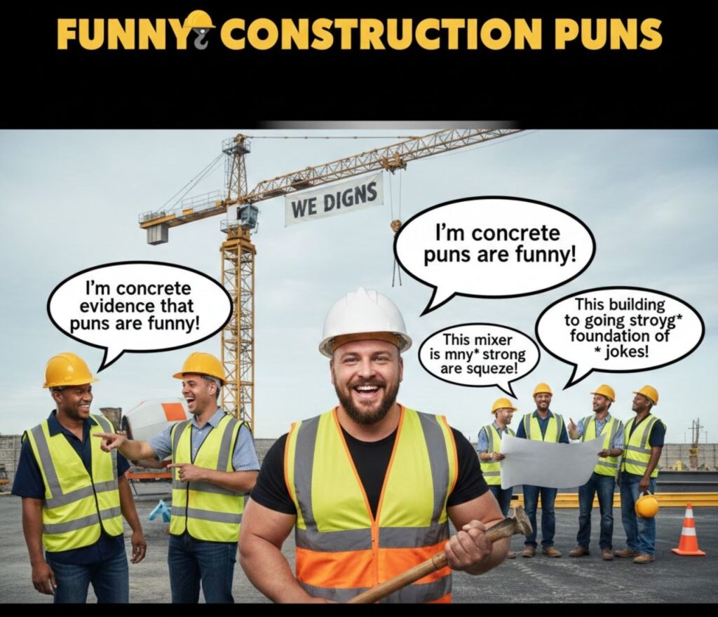 Funny construction puns full of clever, playful, and lighthearted wordplay, perfect for captions, posts, jokes, and building-themed humor."