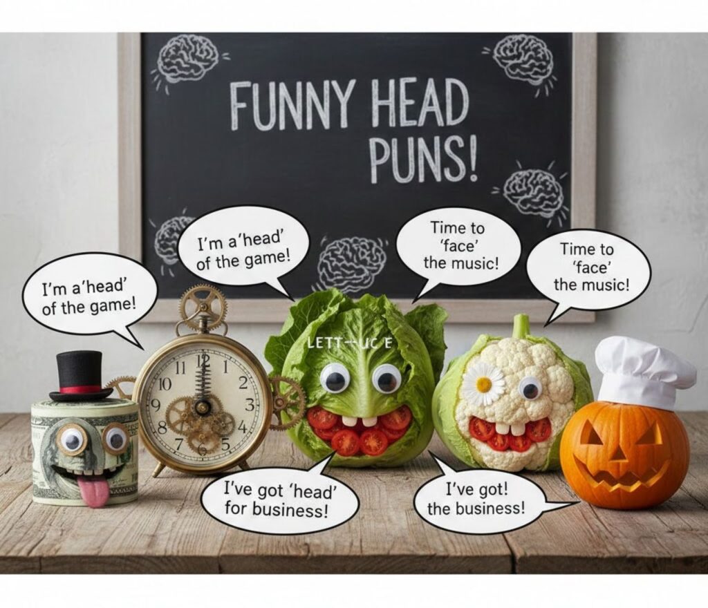 Funny head puns packed with clever humor, playful wordplay, and lighthearted jokes, perfect for captions, posts, and sharing laughs."