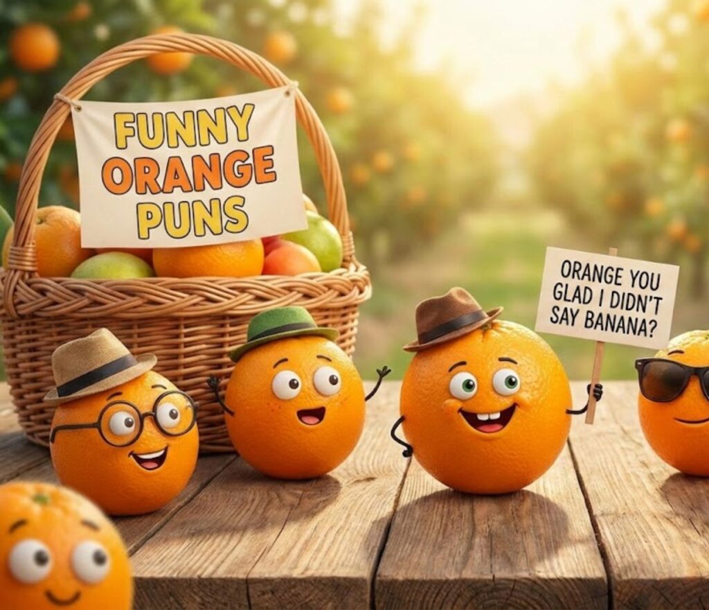 Funny orange puns full of clever, playful, and lighthearted wordplay, perfect for captions, jokes, social posts, and brightening the day.