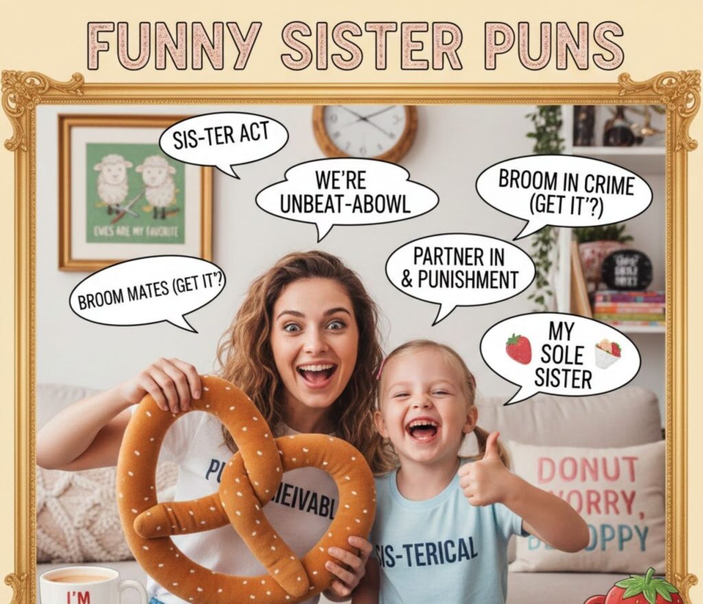 Funny sister puns for Instagram captions, packed with clever, playful, and lighthearted wordplay perfect for posts, stories, and sharing laughs."