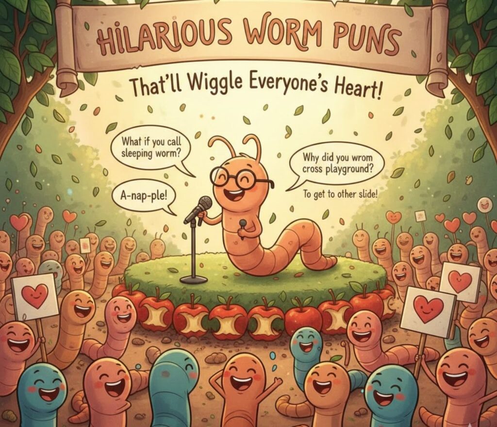hilarious worm puns that’ll wiggle into everyone’s heart, packed with cute humor, clever wordplay, and playful captions for any occasion."
