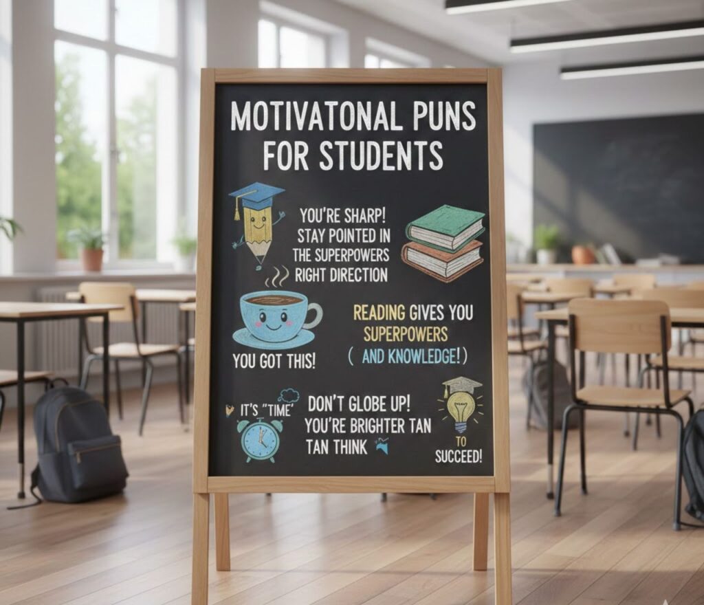 Motivational puns for students, filled with uplifting, clever, and encouraging wordplay perfect for school posts, notes, and study inspiration."