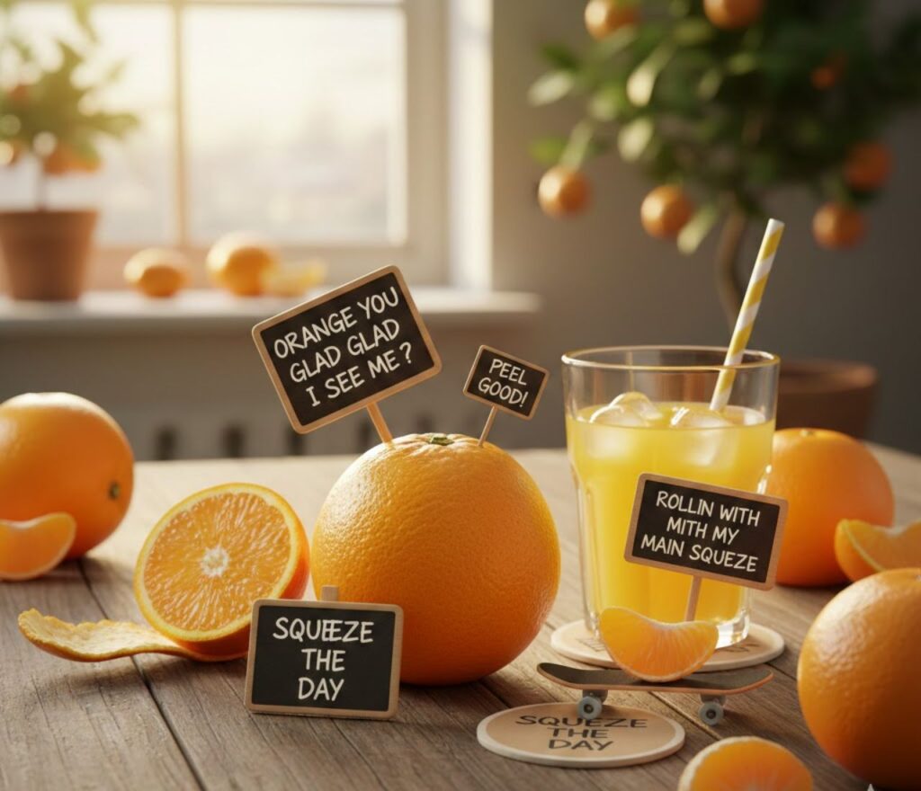 Orange puns for Instagram, packed with clever, funny, and playful wordplay perfect for captions, posts, stories, and social media fun."