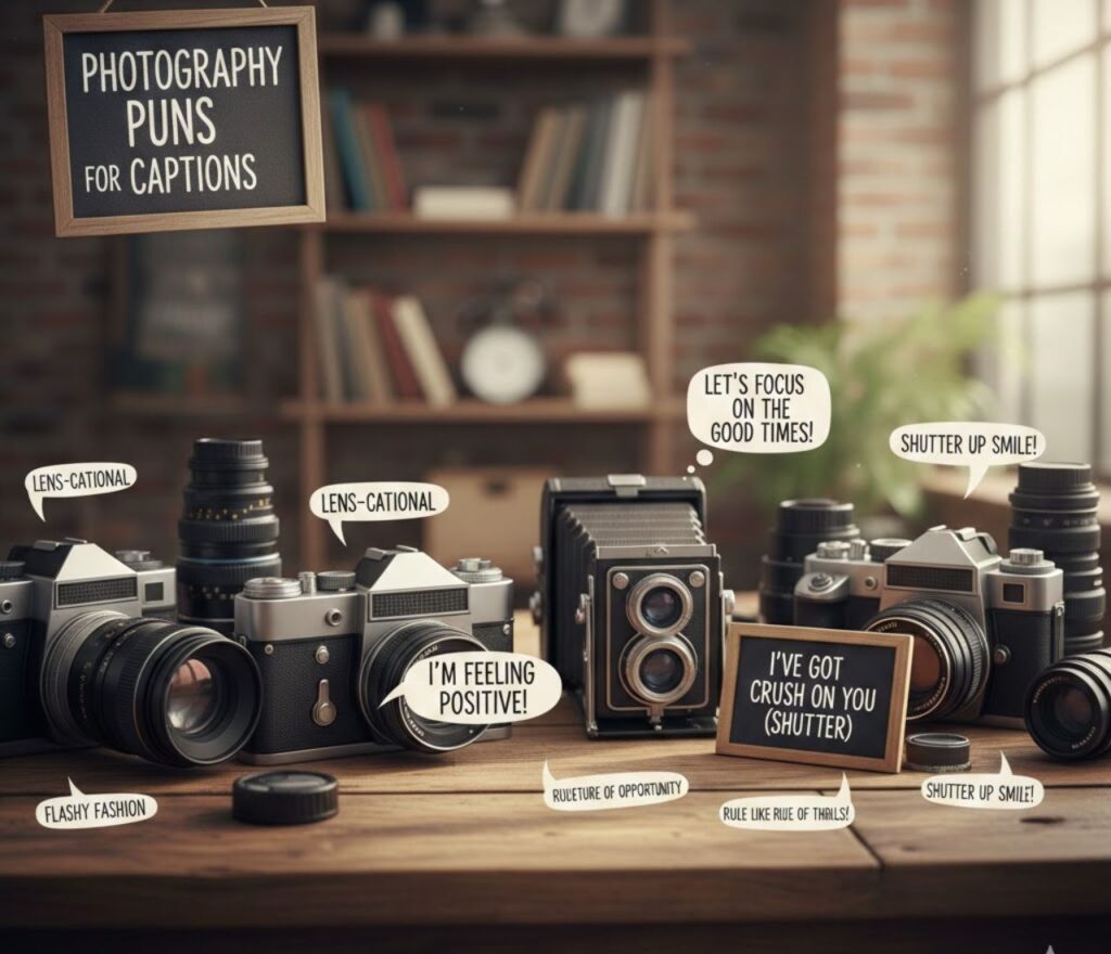 "Photography puns for captions, featuring clever, funny, and creative wordplay perfect for enhancing photo posts and adding playful personality."