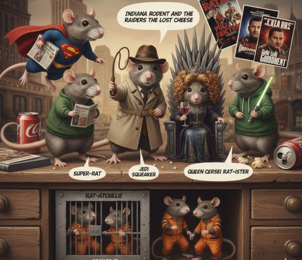 Pop culture rat puns inspired by movies and TV, full of clever, funny, and playful wordplay perfect for captions and posts