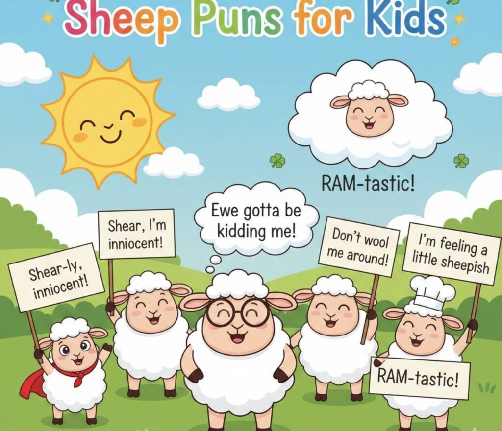 Sheep puns for kids, full of cute, playful, and funny wordplay perfect for captions, classroom activities, and family-friendly posts."