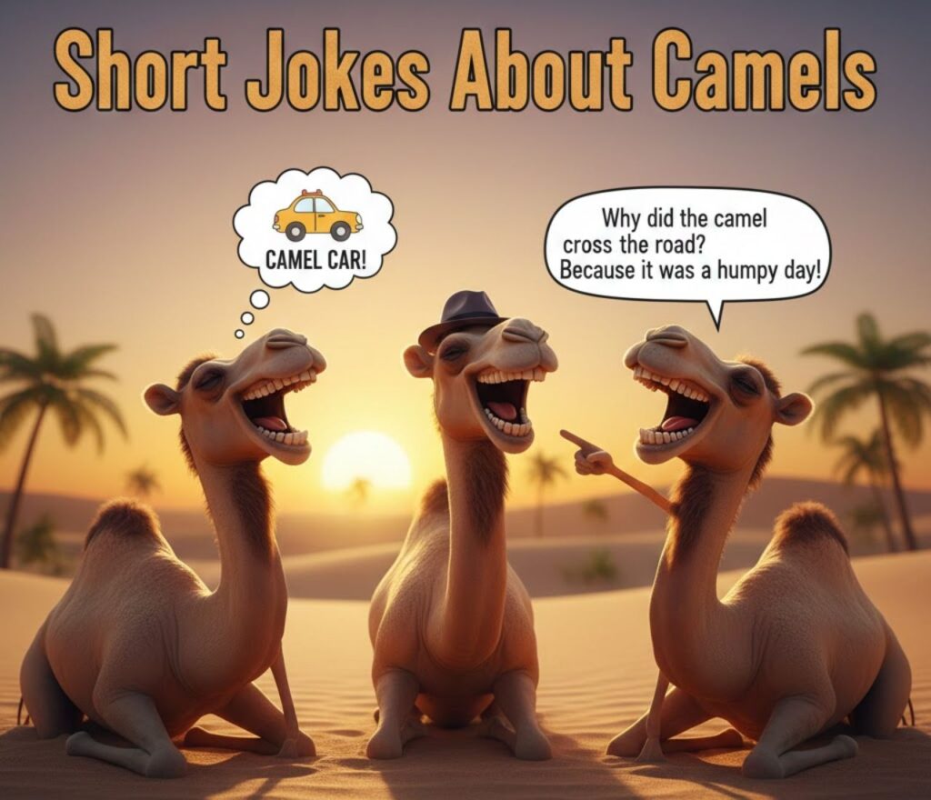 "Short jokes about camels, full of playful humor and clever wordplay, perfect for captions, posts, and quick laughs anywhere."