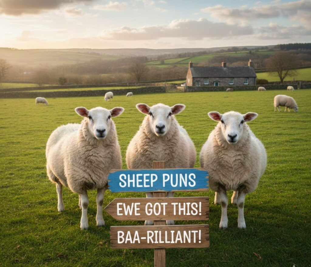 Short sheep puns packed with clever, funny, and playful wordplay, perfect for quick captions, posts, jokes, and lighthearted social content."