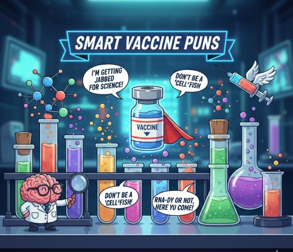 Smart vaccine puns for science fans, full of clever, witty, and playful wordplay perfect for captions, posts, and science humor