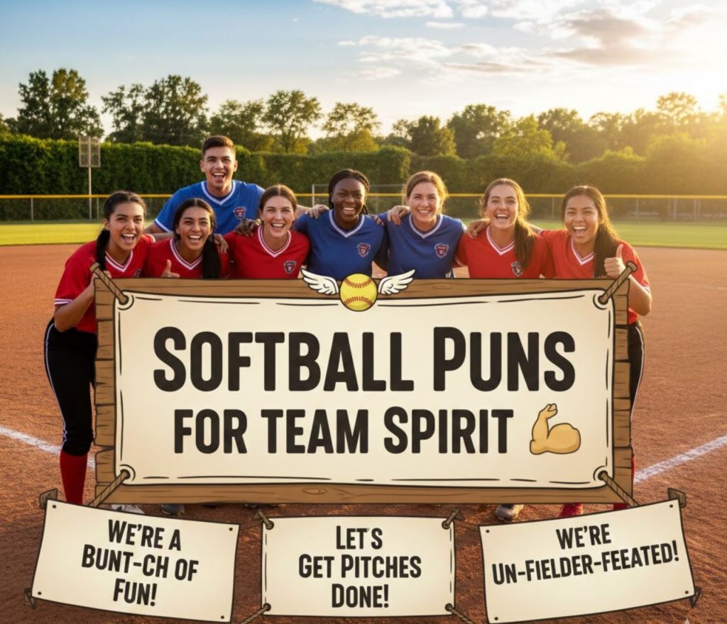 Funny softball puns, jokes, and one-liners for players, teams, and fans. Perfect for Instagram captions, dugout humor, and social media posts to bring laughter, team spirit, and fun to every softball game.