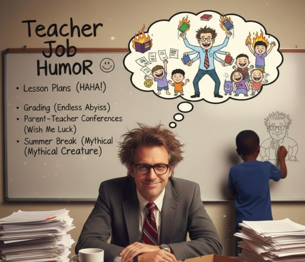 Teacher job humor featuring clever, relatable classroom wordplay, perfect for captions, posts, and sharing laughs about teaching life."