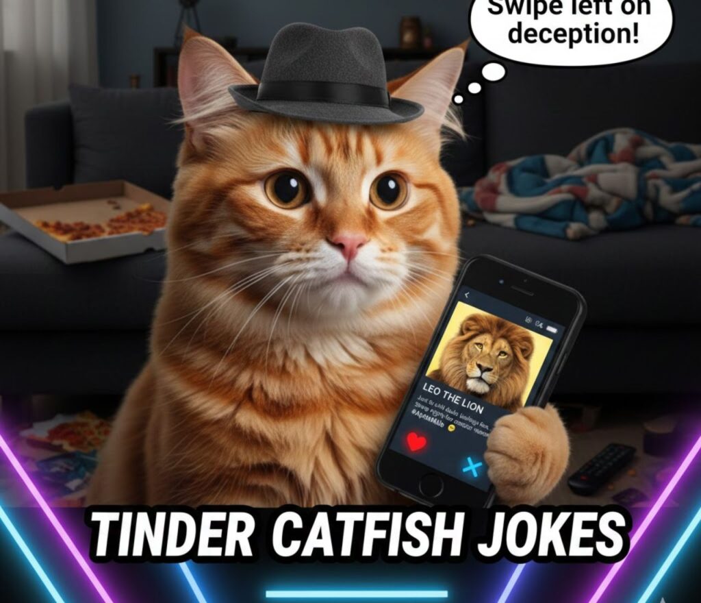 Tinder catfish jokes, full of clever, funny, and cheeky wordplay perfect for dating app captions, messages, and playful social posts."