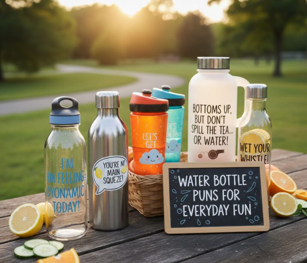 Water bottle puns for everyday fun, packed with clever, playful, and lighthearted wordplay perfect for captions, posts, and messages.