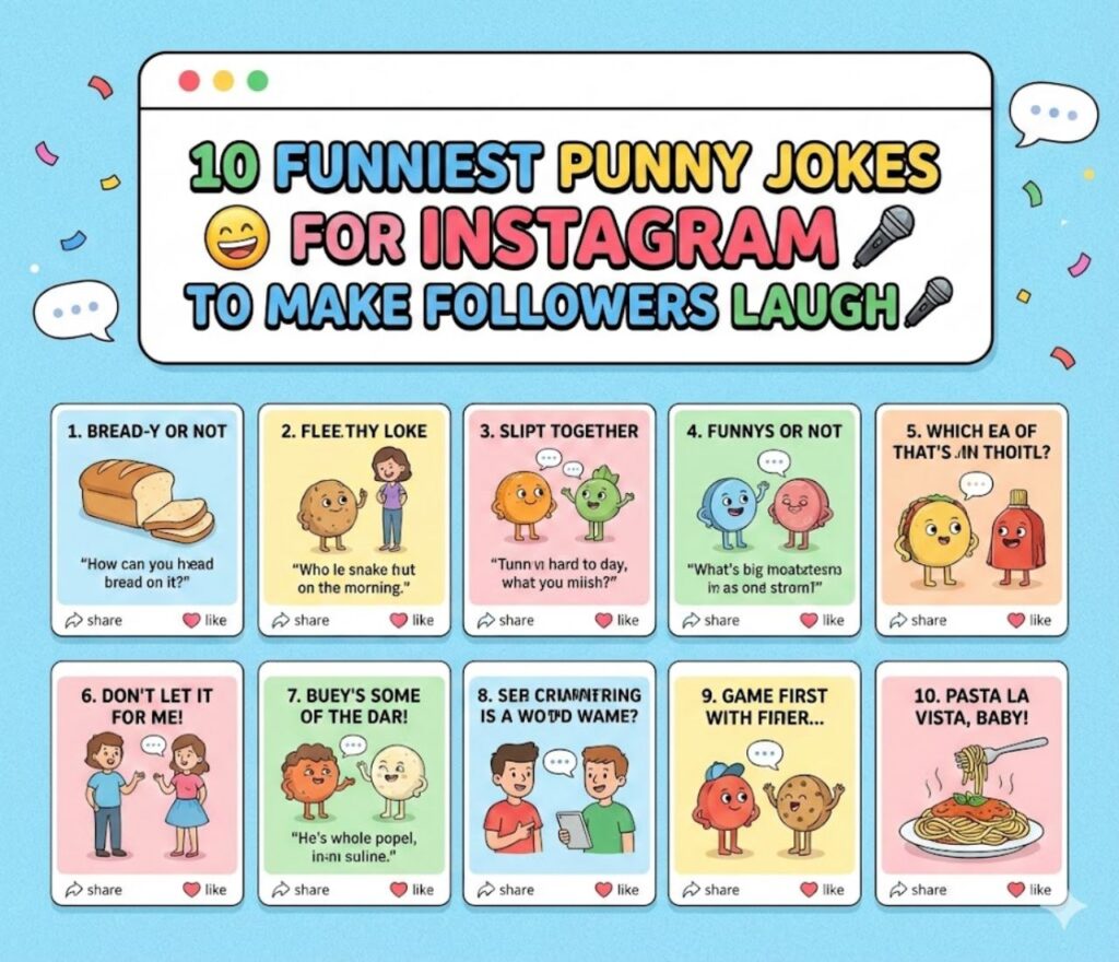 Ten funniest punny jokes for Instagram designed to make followers laugh, boost engagement, spark smiles, and encourage sharing daily online.