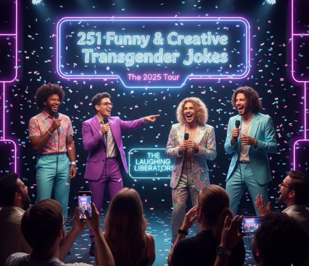Collection of 251 funny, creative transgender jokes for 2025, celebrating inclusive humor, playful wordplay, respectful laughs, and shareable content online
