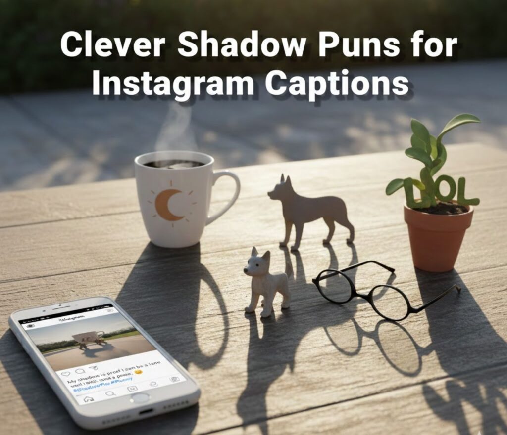 Clever shadow puns for Instagram captions featuring playful wordplay, light and dark humor, artistic vibes, and witty, shareable laughs.
