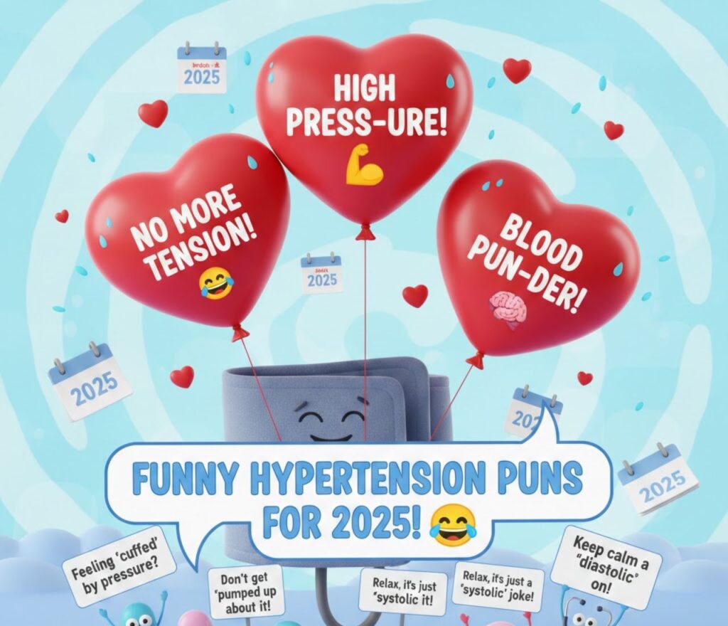 Funny hypertension puns for 2025 featuring lighthearted blood pressure humor, witty wordplay, relatable jokes, and shareable laughs online.