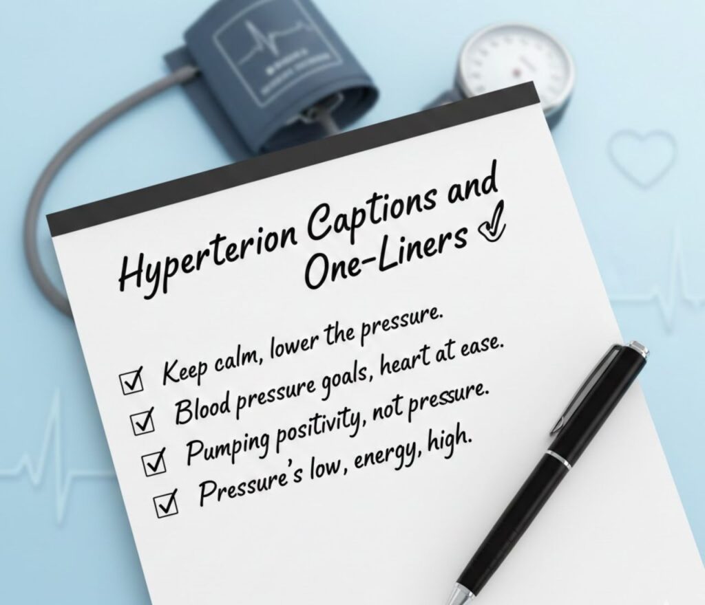 Hypertension captions and one-liners featuring witty blood pressure jokes, clever wordplay, lighthearted humor, and shareable laughs for social media posts.